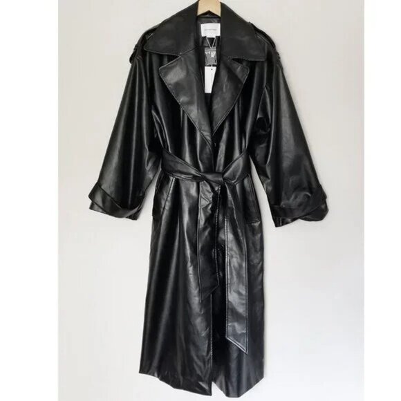 SOLD🏷️ Lovers and Friends Barrett Faux Leather Coat in Black leather midi long - Picture 3 of 6